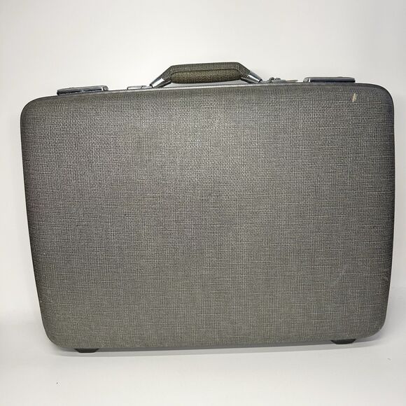 Vintage American Tourister Tri Taper Grey Suitcase Luggage Hard Shell Plaid 50s - Picture 4 of 16